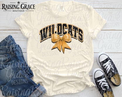 Wildcats With Gold Coquette Bow T-Shirt | Comfort Colors Adult Spirit Tee