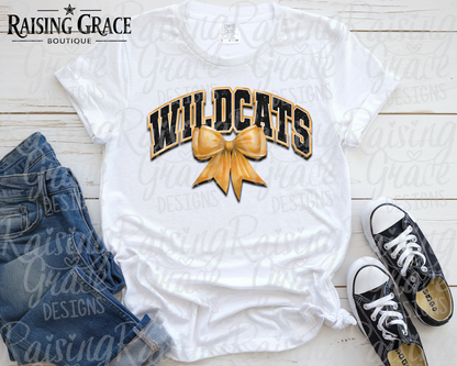 Wildcats With Gold Coquette Bow T-Shirt | Comfort Colors Adult Spirit Tee