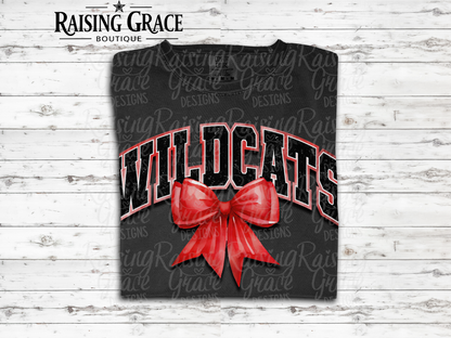 Wildcats With Red Coquette Bow T-Shirt | Comfort Colors Adult Spirit Tee