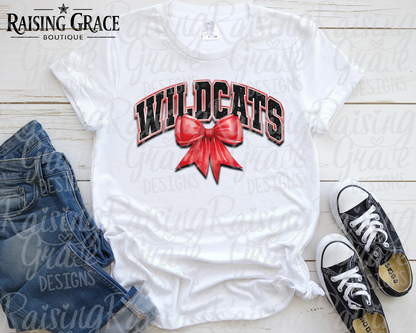 Wildcats With Red Coquette Bow T-Shirt | Comfort Colors Adult Spirit Tee