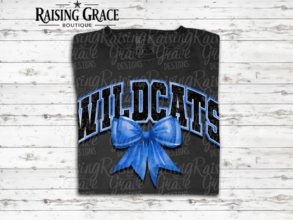 Wildcats With Blue Coquette Bow T-Shirt | Comfort Colors Adult Spirit Tee