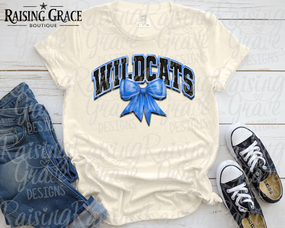 Wildcats With Blue Coquette Bow T-Shirt | Comfort Colors Adult Spirit Tee