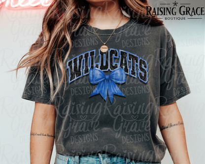 Wildcats With Blue Coquette Bow T-Shirt | Comfort Colors Adult Spirit Tee