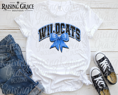 Wildcats With Blue Coquette Bow T-Shirt | Comfort Colors Adult Spirit Tee