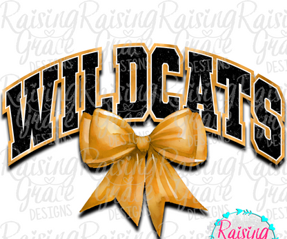 Wildcats With Gold Coquette Bow T-Shirt | Comfort Colors Adult Spirit Tee