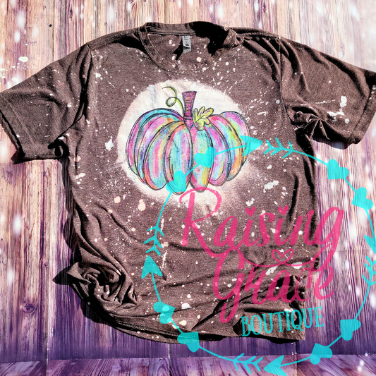 Watercolor Pumpkin Bleached T-Shirt