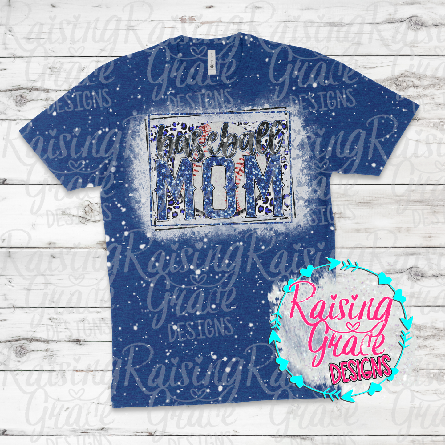 Baseball Mom T-Shirt - Royal Blue Glitter Design