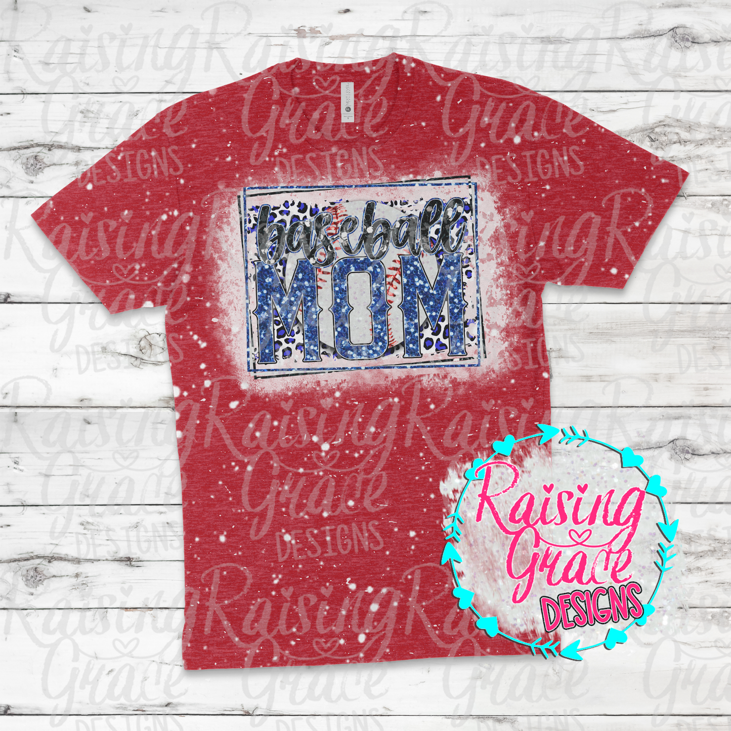 Baseball Mom T-Shirt - Royal Blue Glitter Design