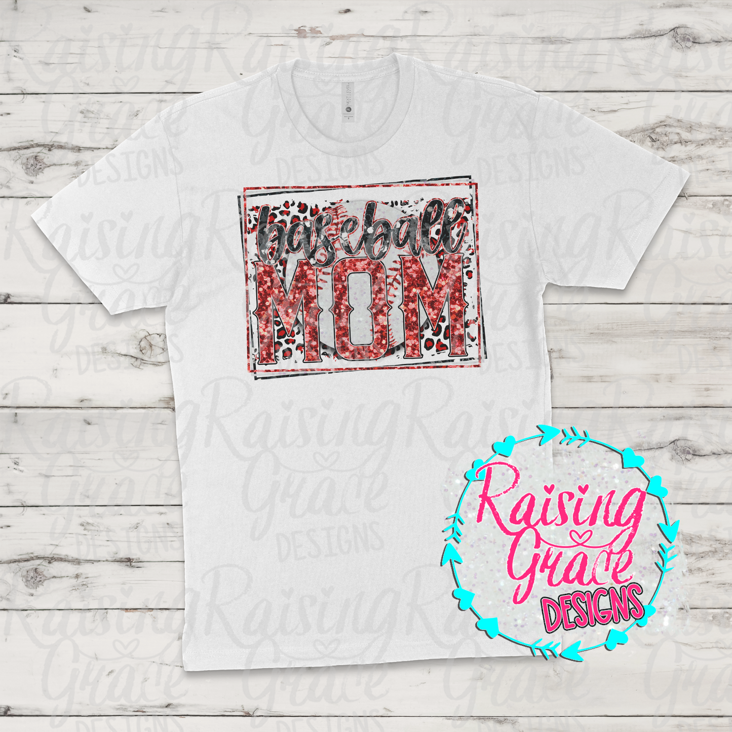 Baseball Mom T-Shirt - Red Glitter Design