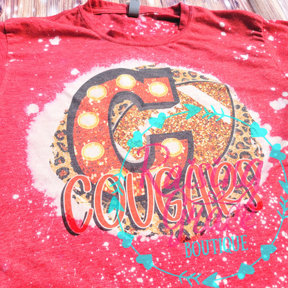 C Cougars Football Bleached T-Shirt | Game Day & School Spirit Tee