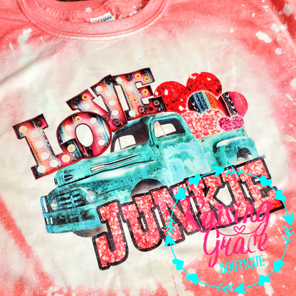 Love Junkie Bleached T-Shirt | Adult Valentine’s Graphic Tee