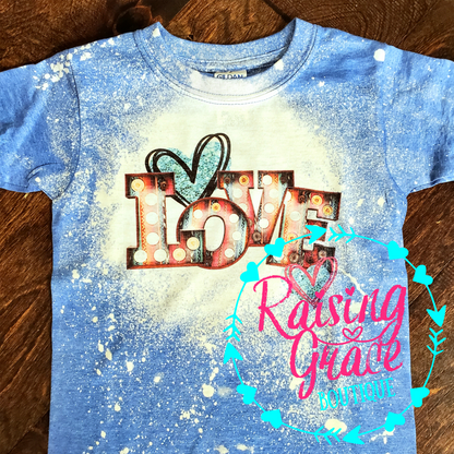 Love Marquee Bleached Youth Tee | Kids Valentine’s Graphic Shirt